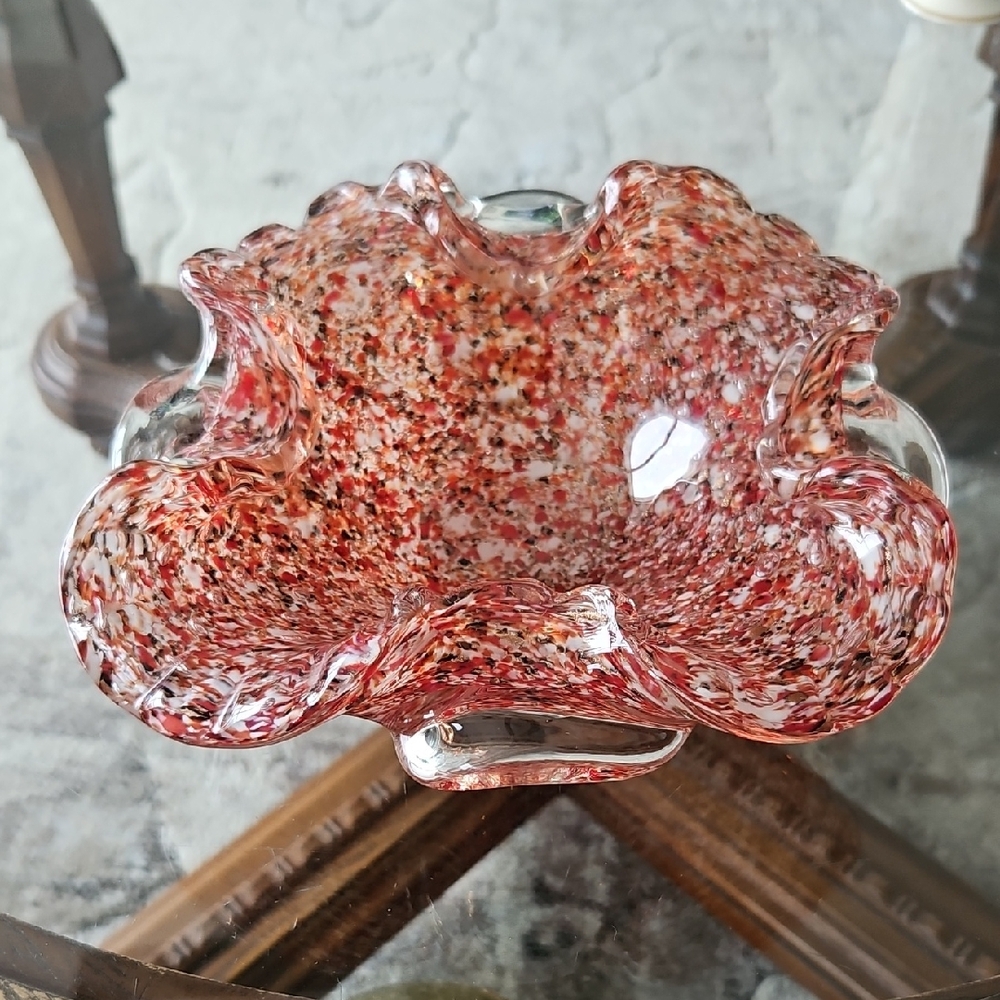 Elegant Art Glass Bowl - Red and Black